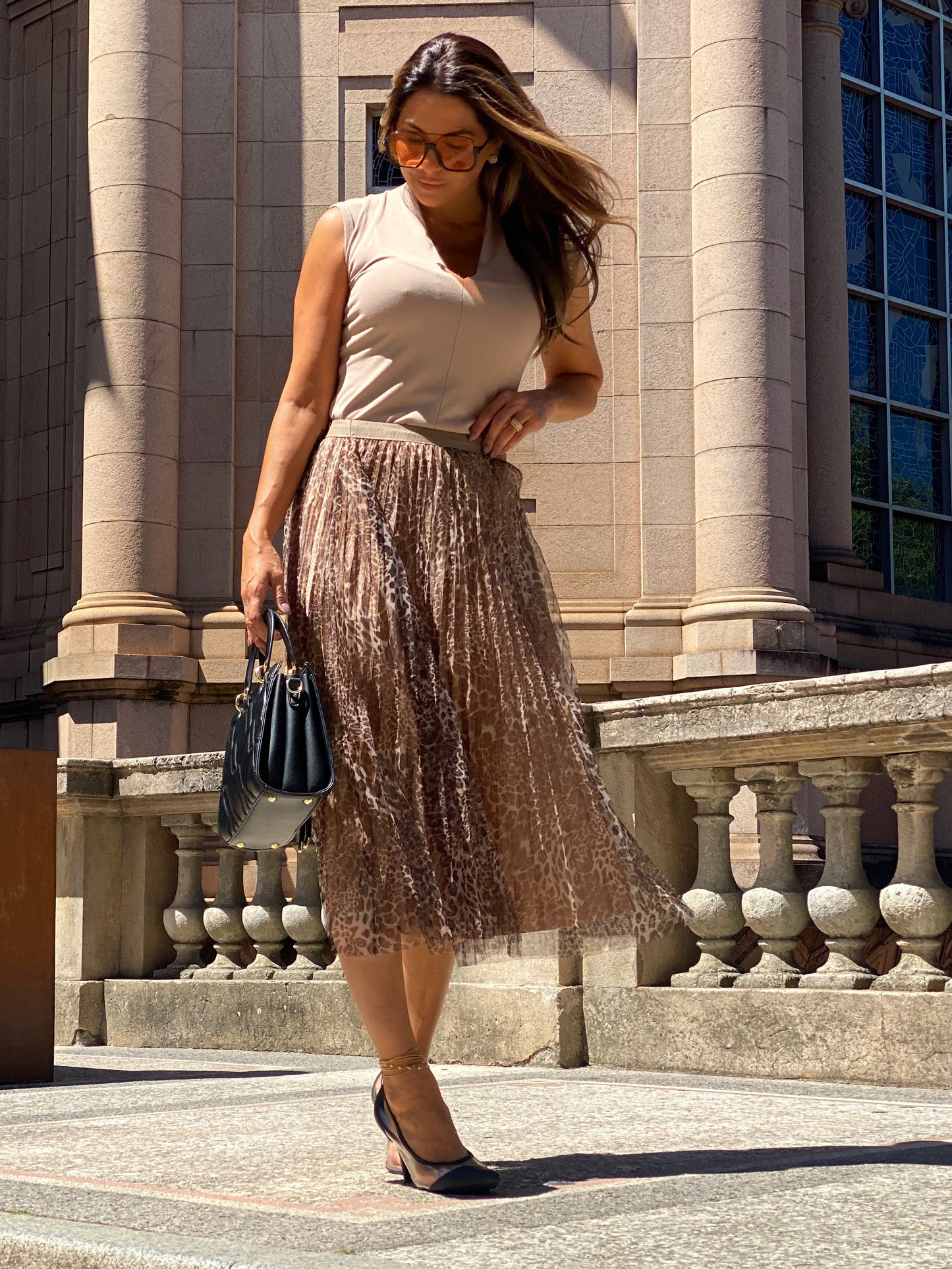 Saia MIDI Plissada Animal Print