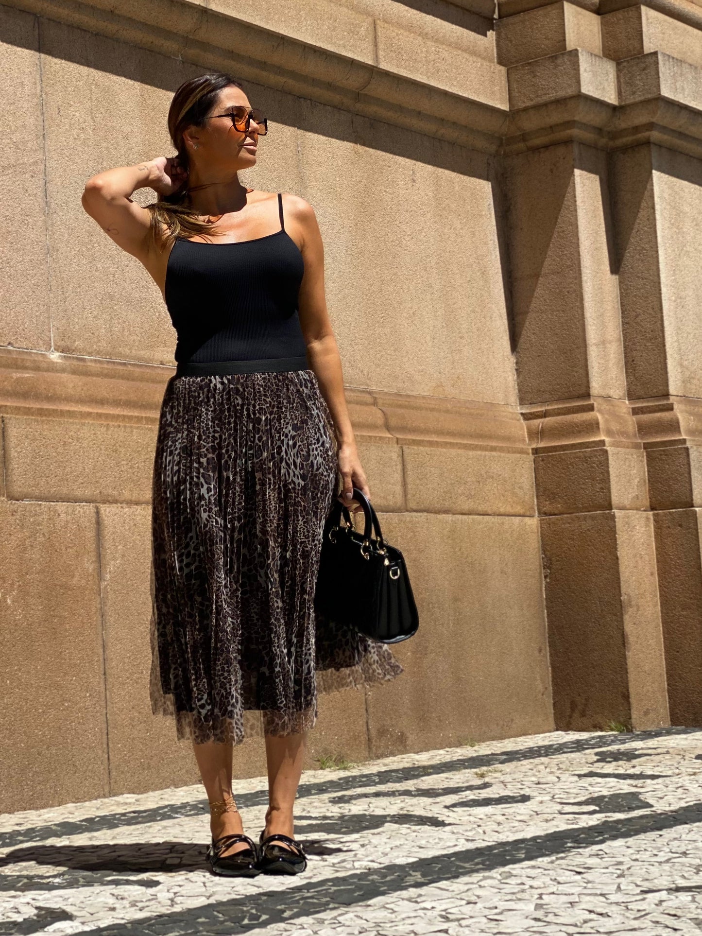 Saia MIDI Plissada Animal Print