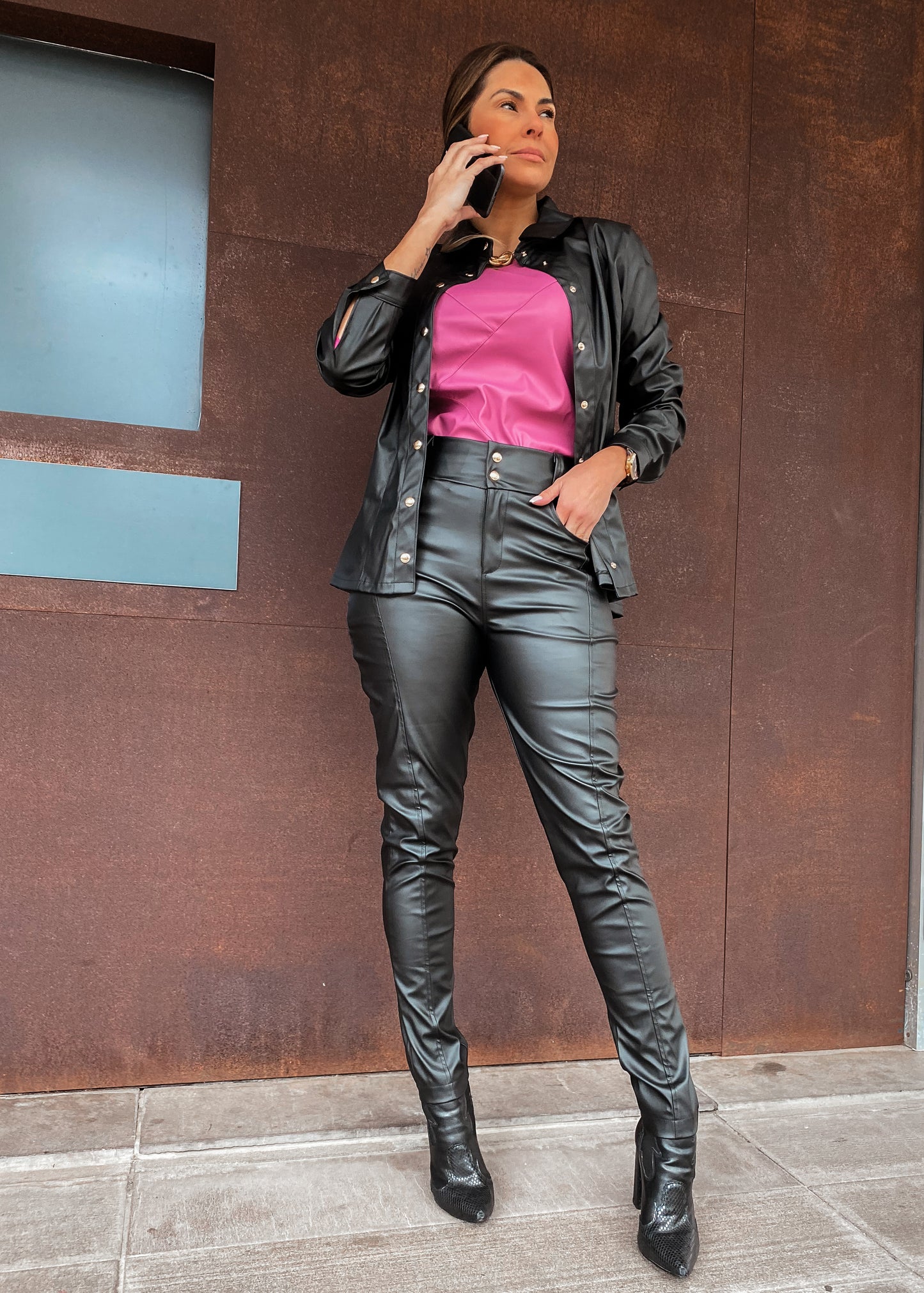 Calça Couro Fit Milano