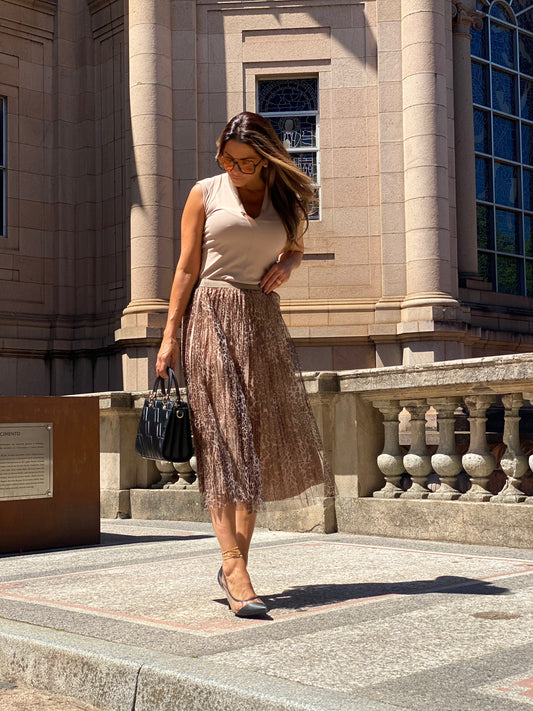Saia MIDI Plissada Animal Print